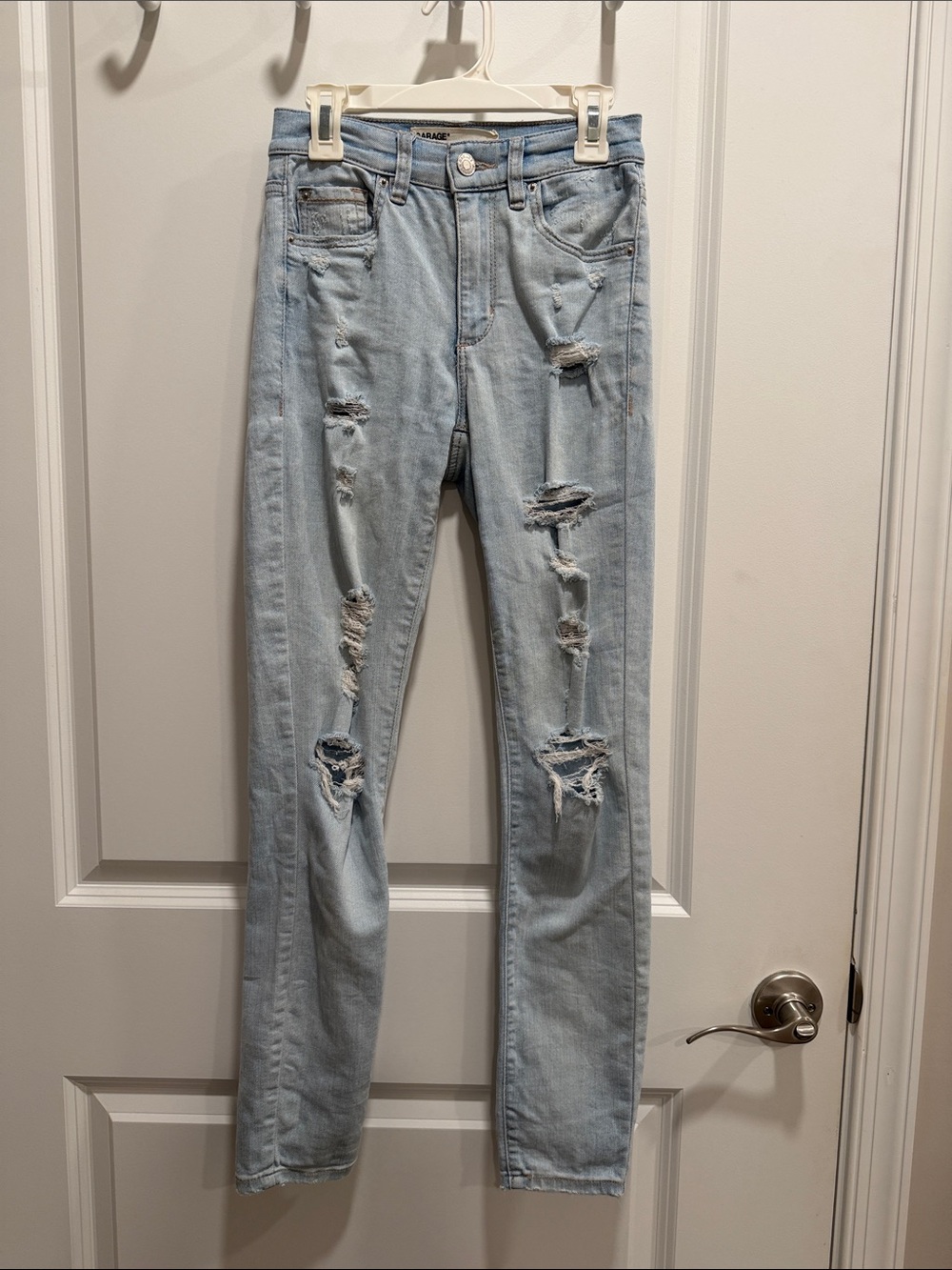 Garage Light Blue Distressed Skinny Jeans